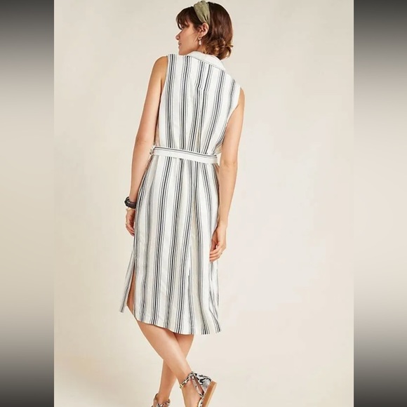 Maeve by Anthropologie Cream & Black Esther Striped Sleeveless Shirt Dress - Picture 2 of 13